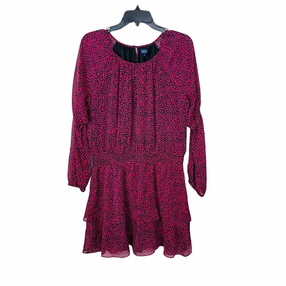 Rachel Roy Womens Dress Size L Pink Black Lined Semi Sheer Sleeves Blouson NWT